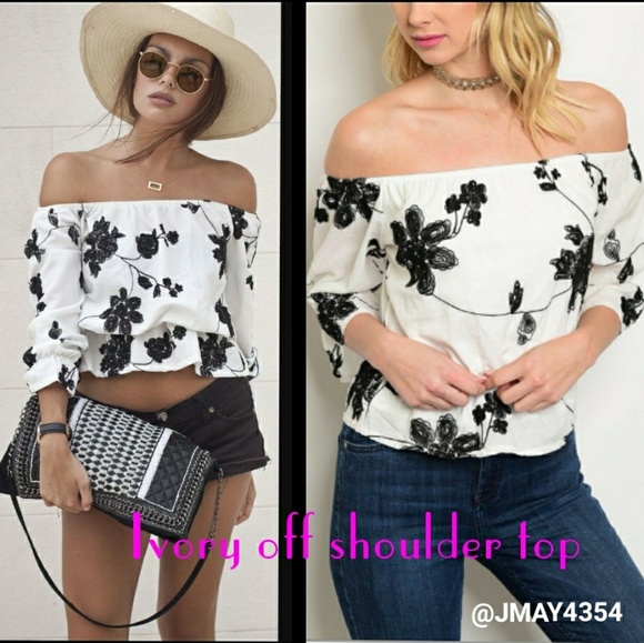 WHITE  EMBROIDERED OFF SHOULDER TOP - Picture 6 of 8