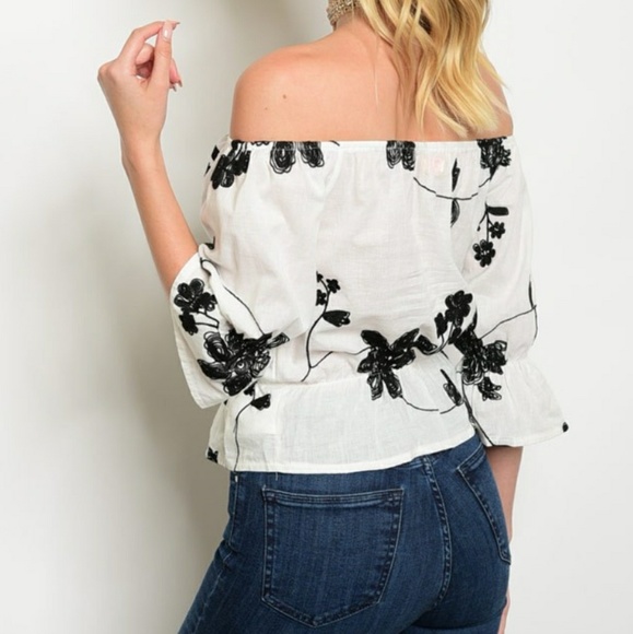 WHITE  EMBROIDERED OFF SHOULDER TOP - Picture 7 of 8