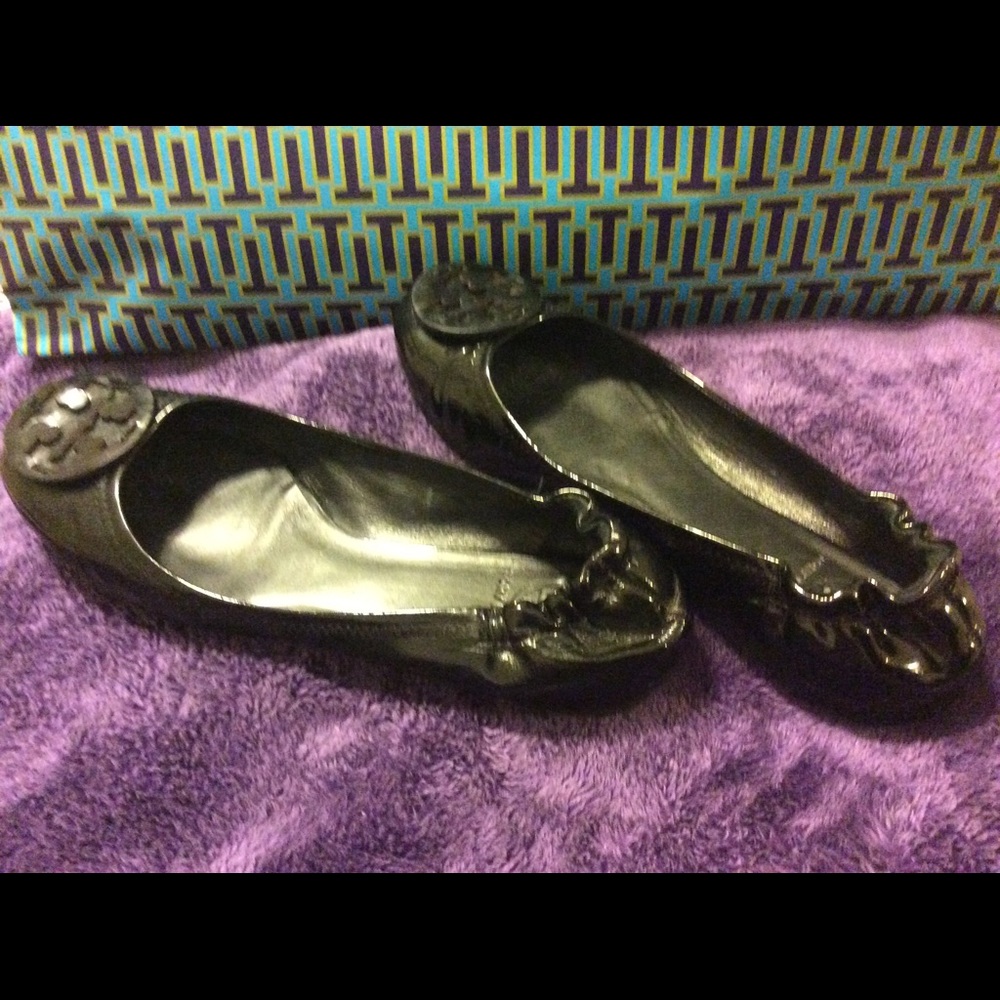 Tory Burch Black Patent Reva Flats