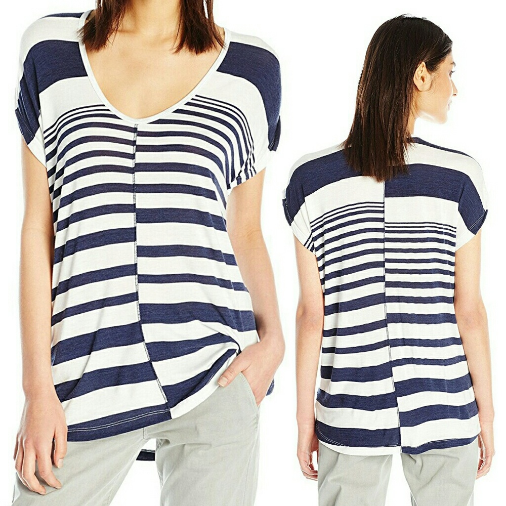 ⚡PRICE DROP⚡ Misaligned Stripe Roll Sleeve T NWOT