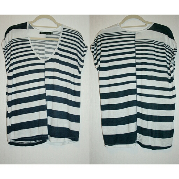 ⚡PRICE DROP⚡ Misaligned Stripe Roll Sleeve T NWOT - Picture 5 of 6