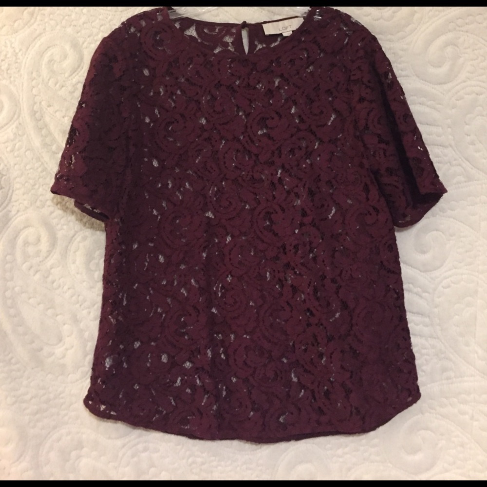 Loft Burgundy Lace Tee