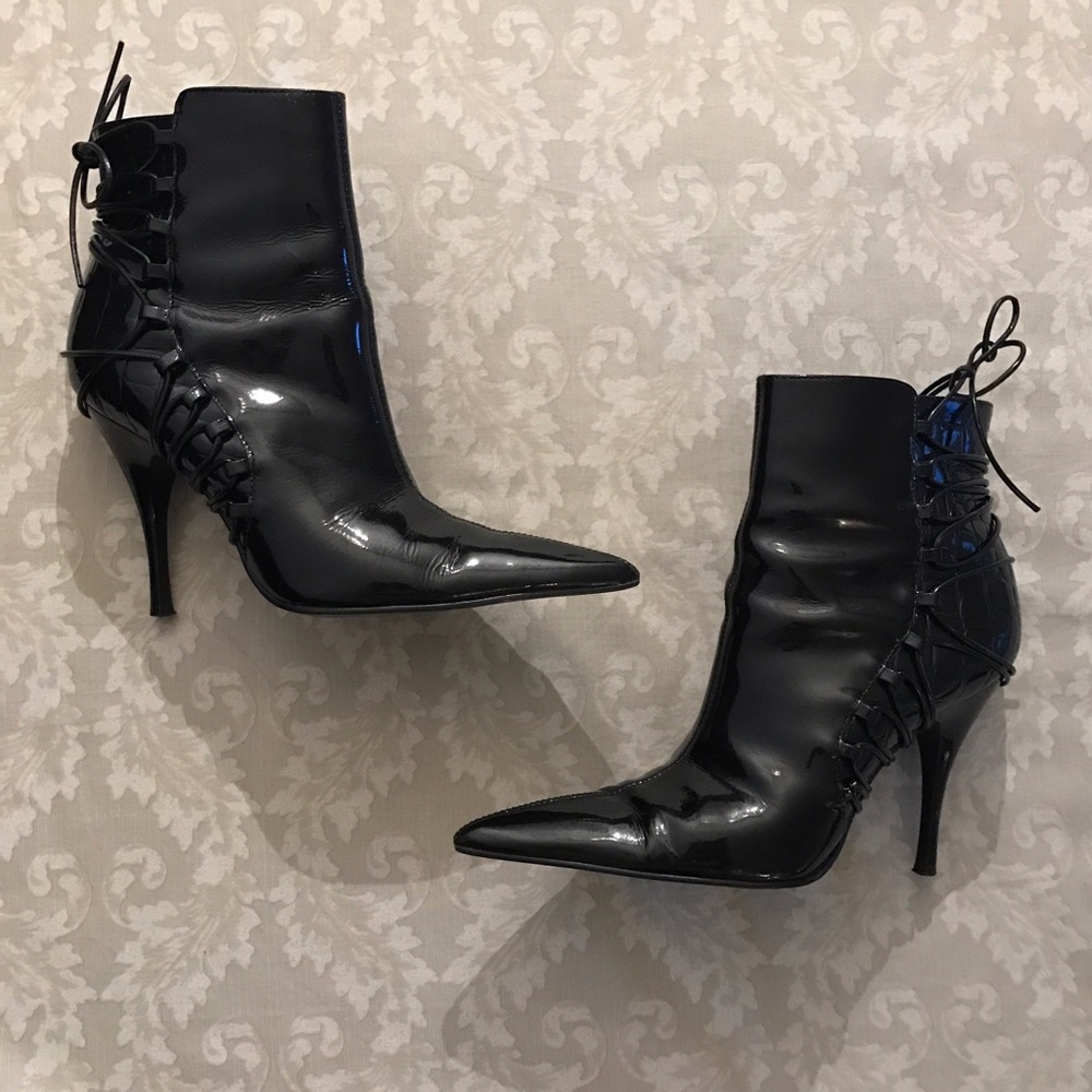 Patent black booties.