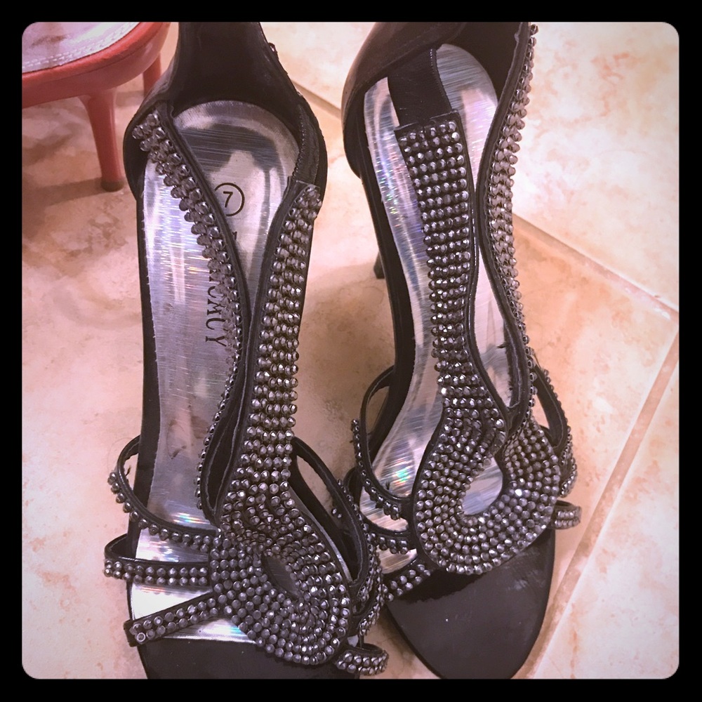 Black stone high heeled shoes