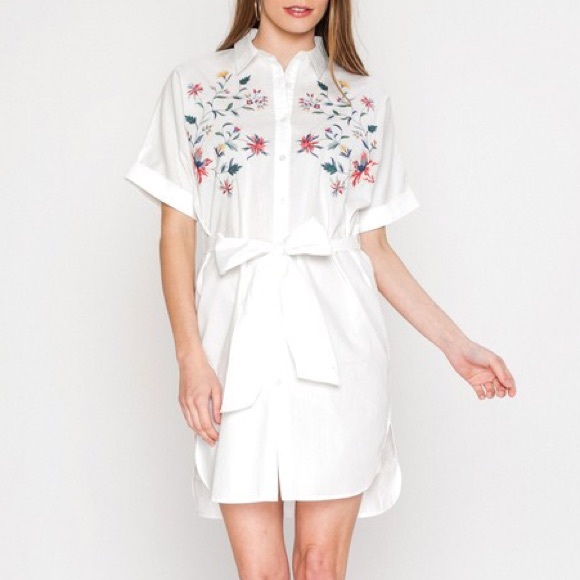 White Floral Embroidered Shirt Dress - Picture 7 of 8