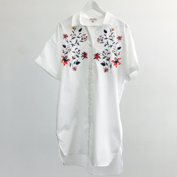 White Floral Embroidered Shirt Dress - Picture 6 of 8