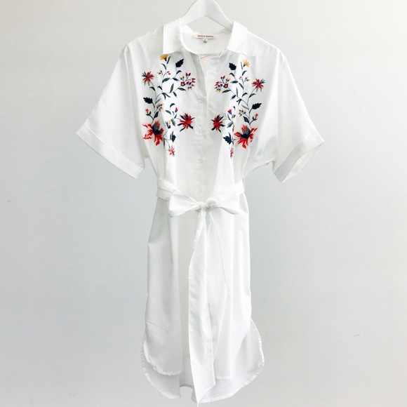 White Floral Embroidered Shirt Dress - Picture 3 of 8