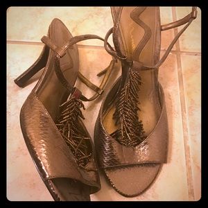 Copper beaded high heeled shoes