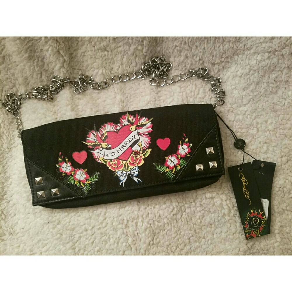 Ed Hardy Marilyn Black Clutch Purse NWT