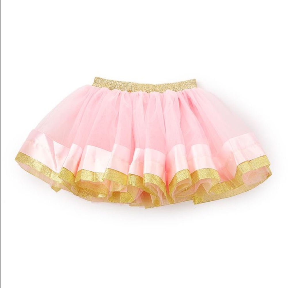 Pink and gold wide ribbon tutu skirt- size small