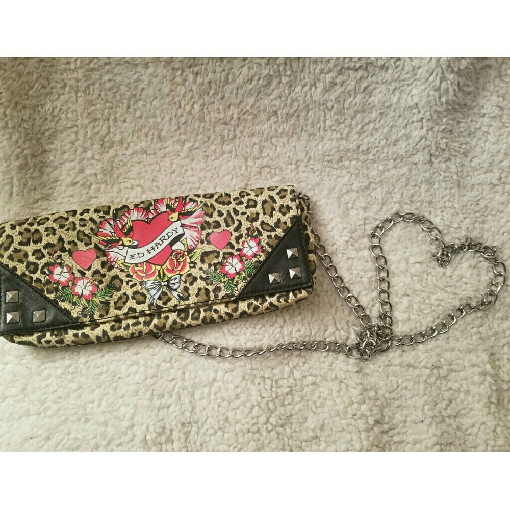 Ed Hardy Marilyn Leopard Print Clutch Purse NWOT