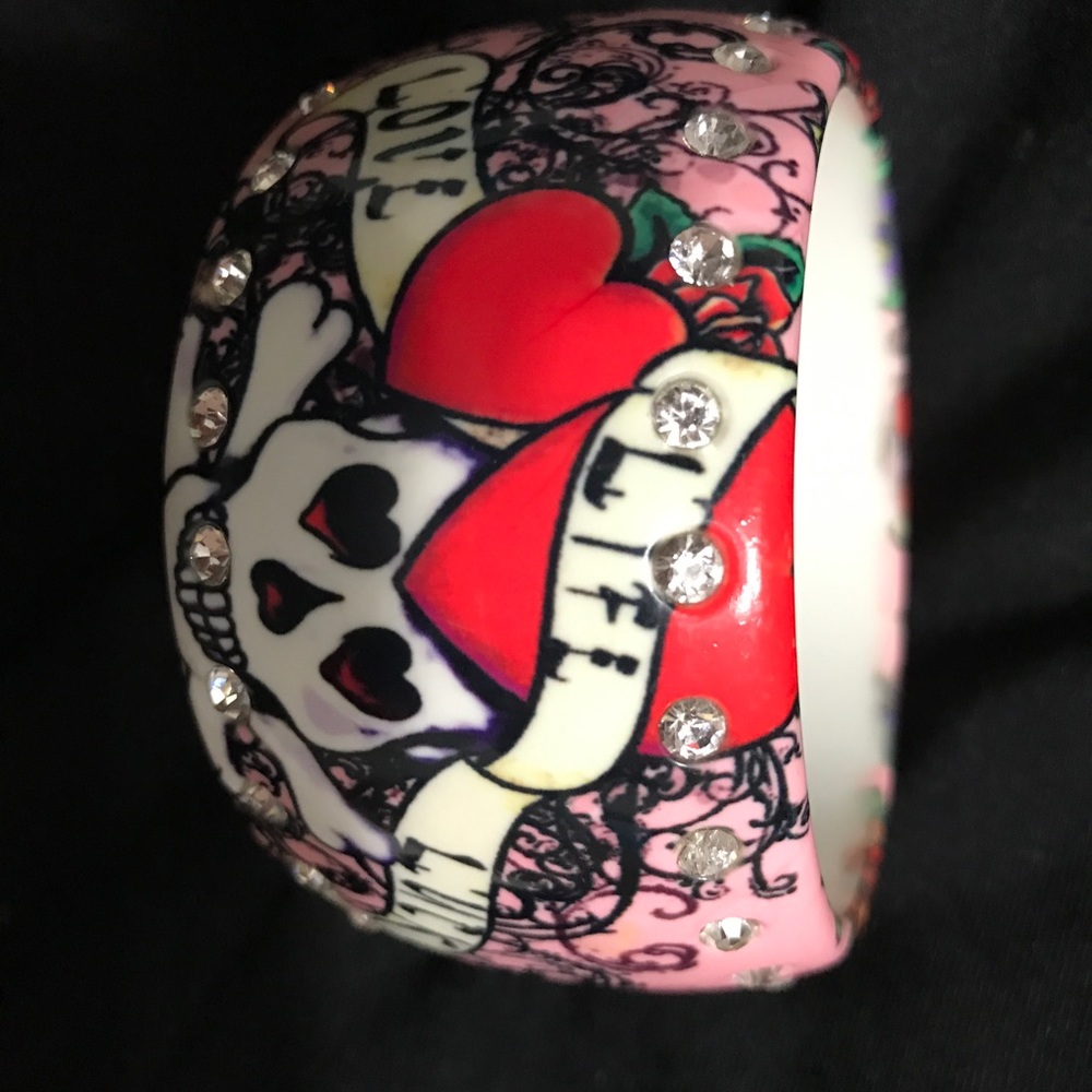 Skull Heart Thick Bangle Rhinestone Bracelet Love