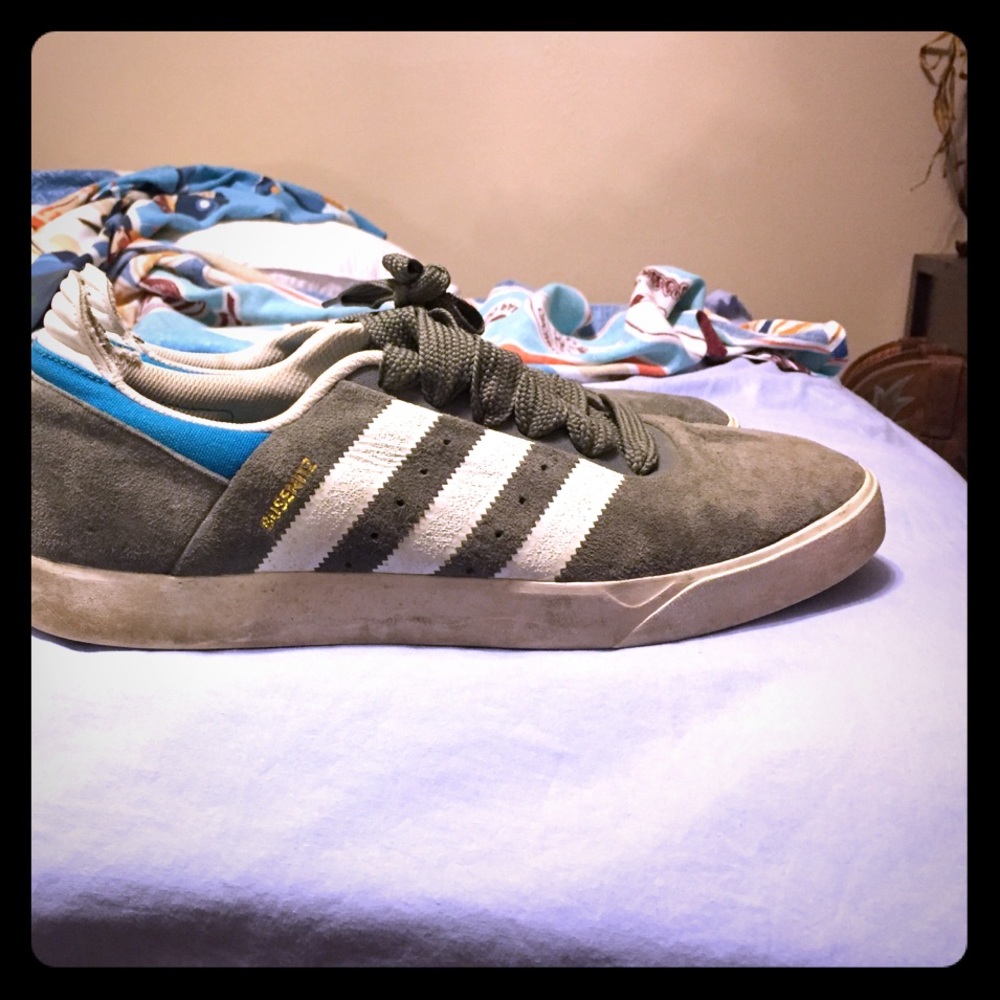 Adidas Busenitz skate shoes. Grey blue and white