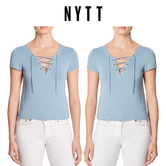 NYTT Tops - 🔥 90% OFF NWOT NYTT Crop Lace-Up Neck Ivory Tee