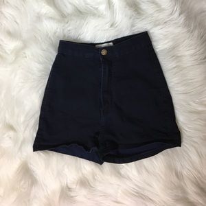 Super high waisted navy blue fabric short shorts