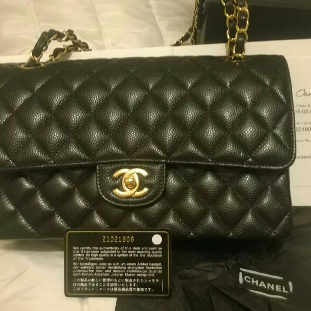 Chanel Handbag Teal Tweed Classic Flap Medium Bag
