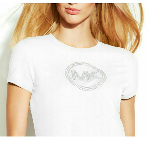 New! MICHAEL KORS MK Circle Logo White T-Shirt Top - Picture 2 of 2