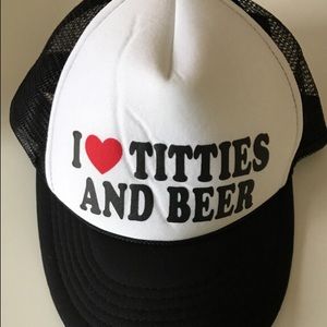 White and black i love titties and beer cap