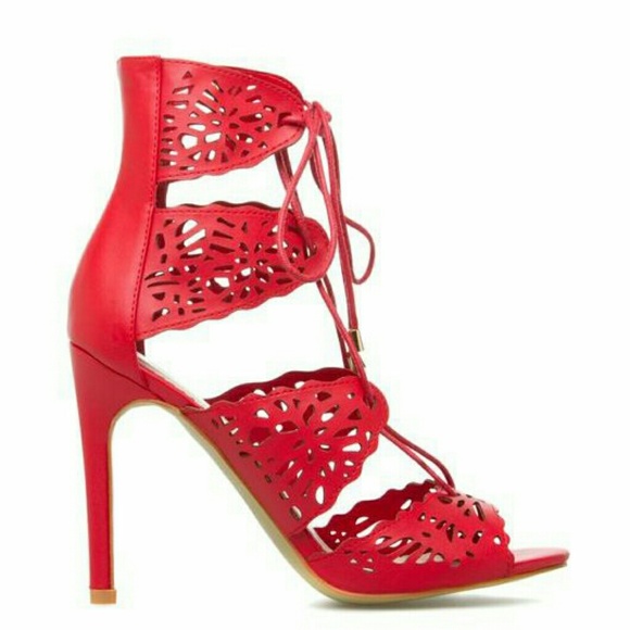 Lace Up Laser Cut Out Sandals Heels - Picture 3 of 3