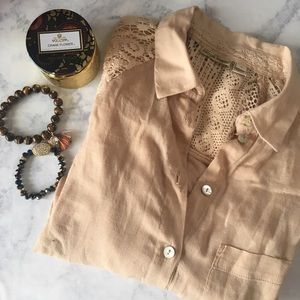 Anthropologie Holding Horses crochet sleeve shirt