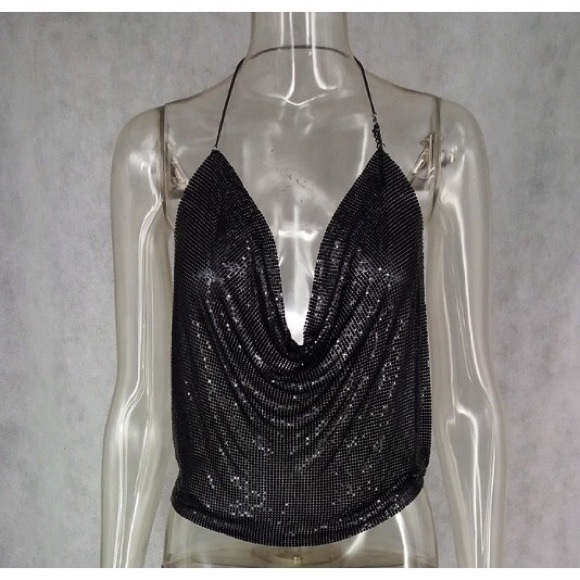 NEW! Black Metal Mesh Halter Top - Picture 3 of 5