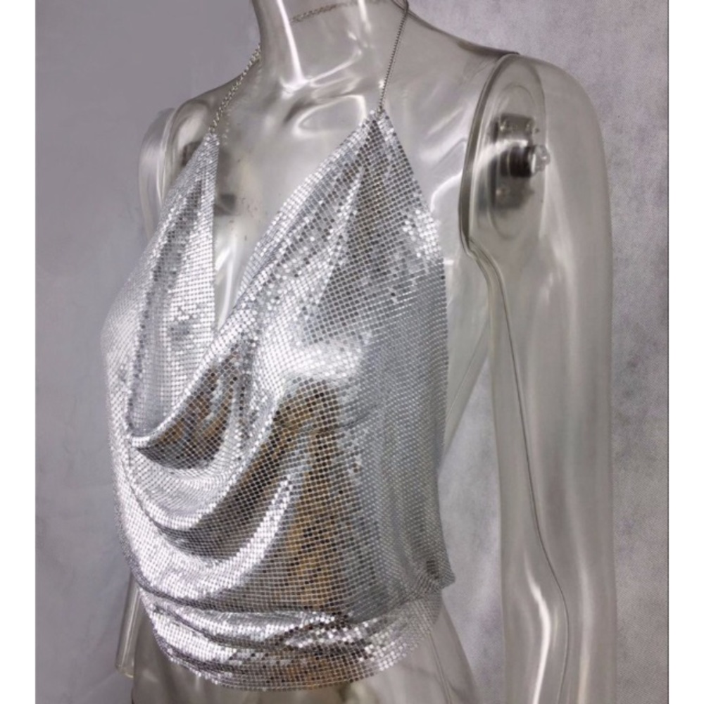 NEW! Silver Metal Mesh Halter Top - Picture 5 of 8