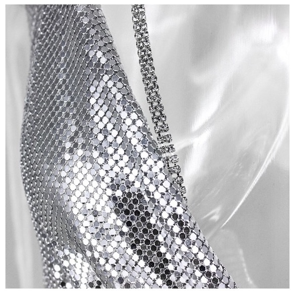 NEW! Silver Metal Mesh Halter Top - Picture 7 of 8