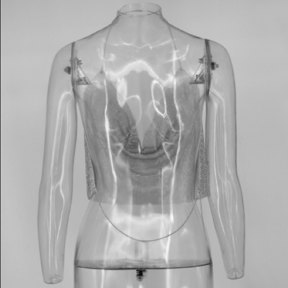 NEW! Silver Metal Mesh Halter Top - Picture 4 of 8