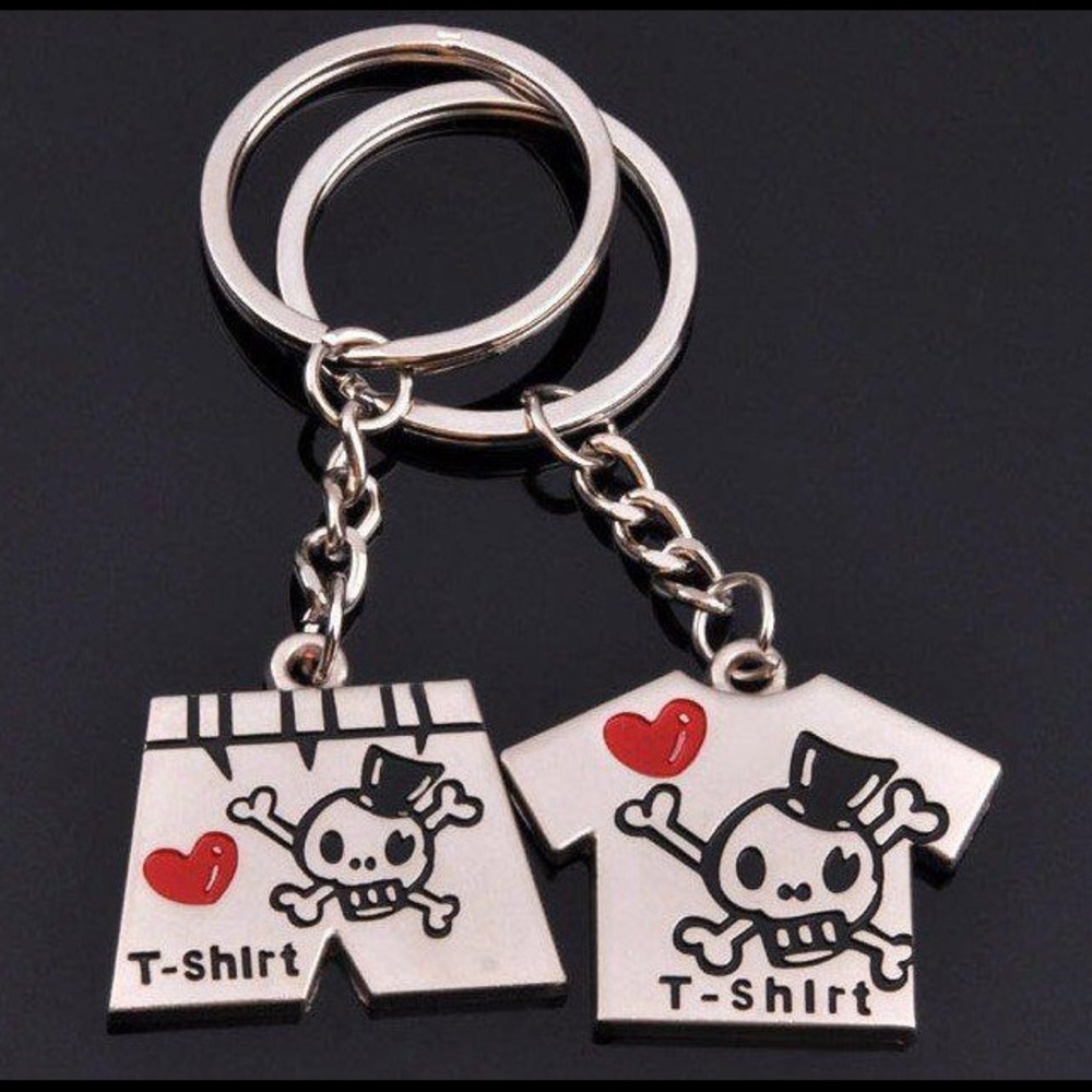 Cute Goth Punk Skeleton Metal Couples Keychain