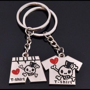 Cute Goth Punk Skeleton Metal Couples Keychain
