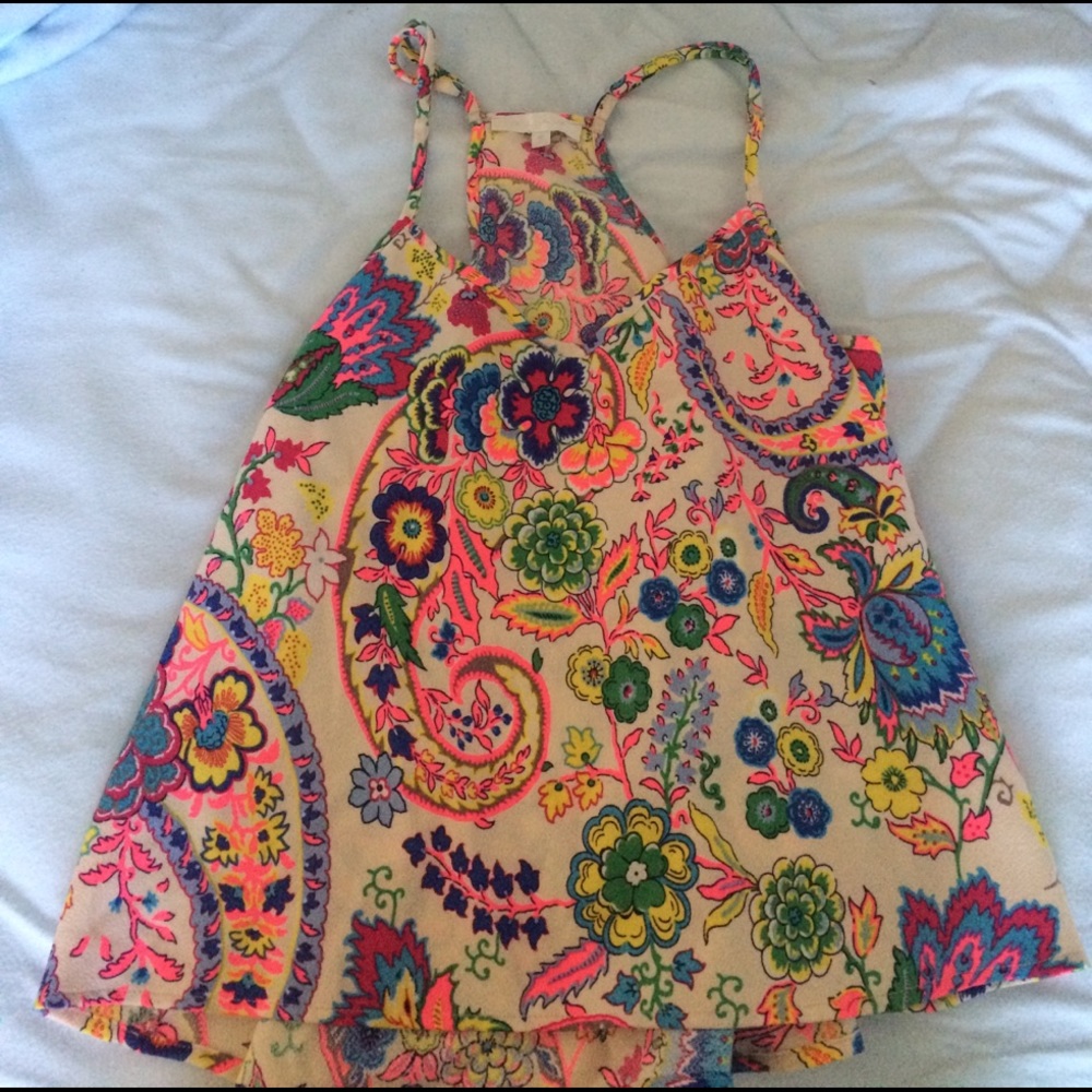 Cream base/bright neon patterned vitiate tank top