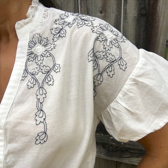 Bohemian Embroidered Tie Front Top - Picture 2 of 6