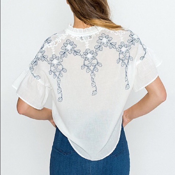 Bohemian Embroidered Tie Front Top - Picture 6 of 6