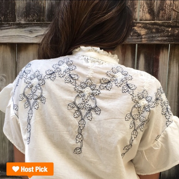 Bohemian Embroidered Tie Front Top - Picture 3 of 6