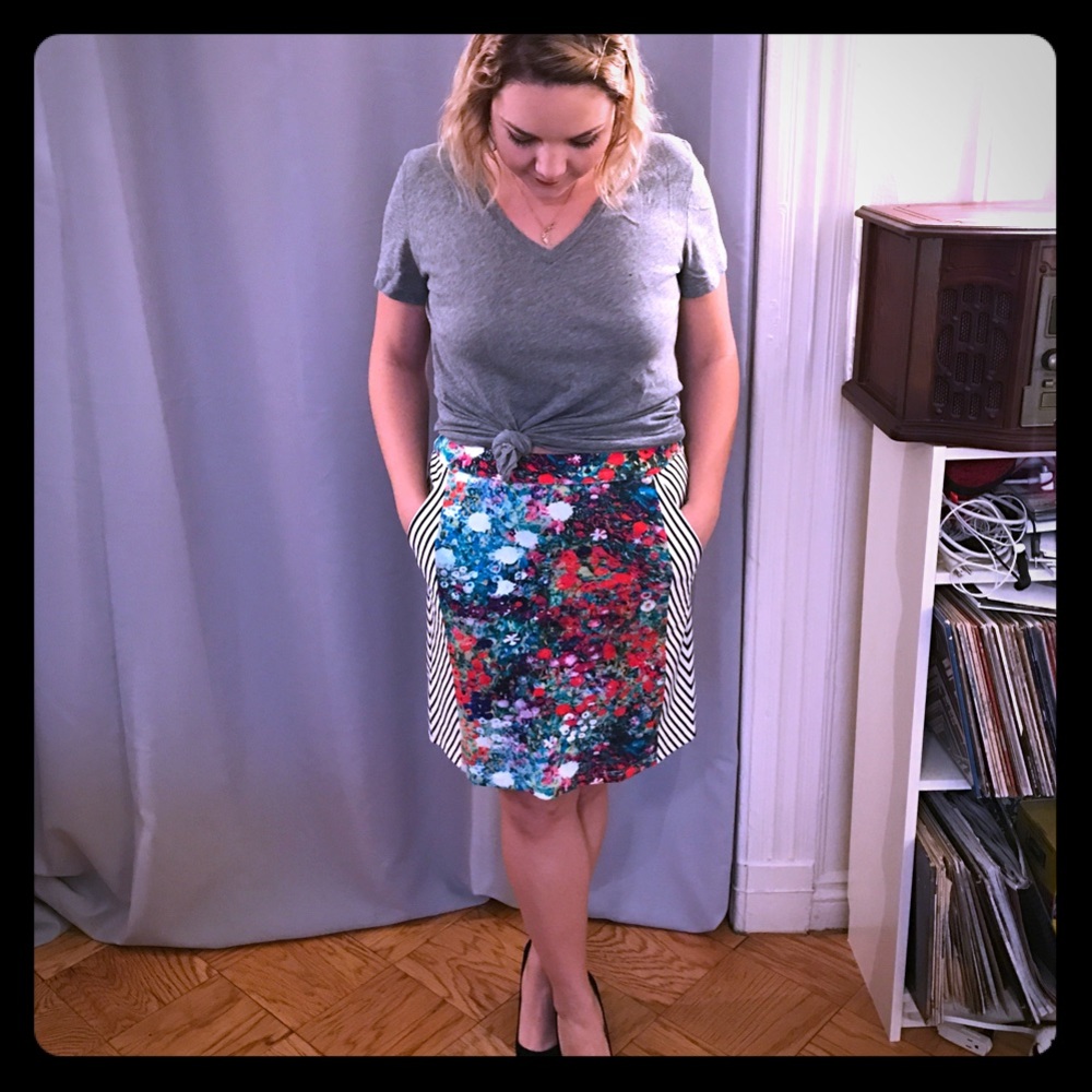 Anthropologie mixed pattern floral & stripe skirt