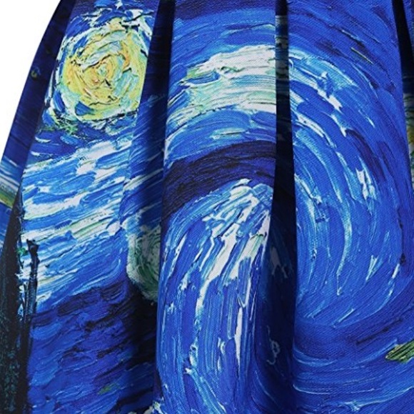 Starry Night Van Gough stylized pleated midi skirt - Picture 4 of 4