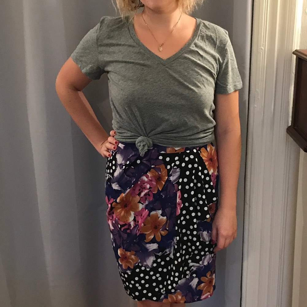 Floral and polka dot pencil skirt Anthropologie