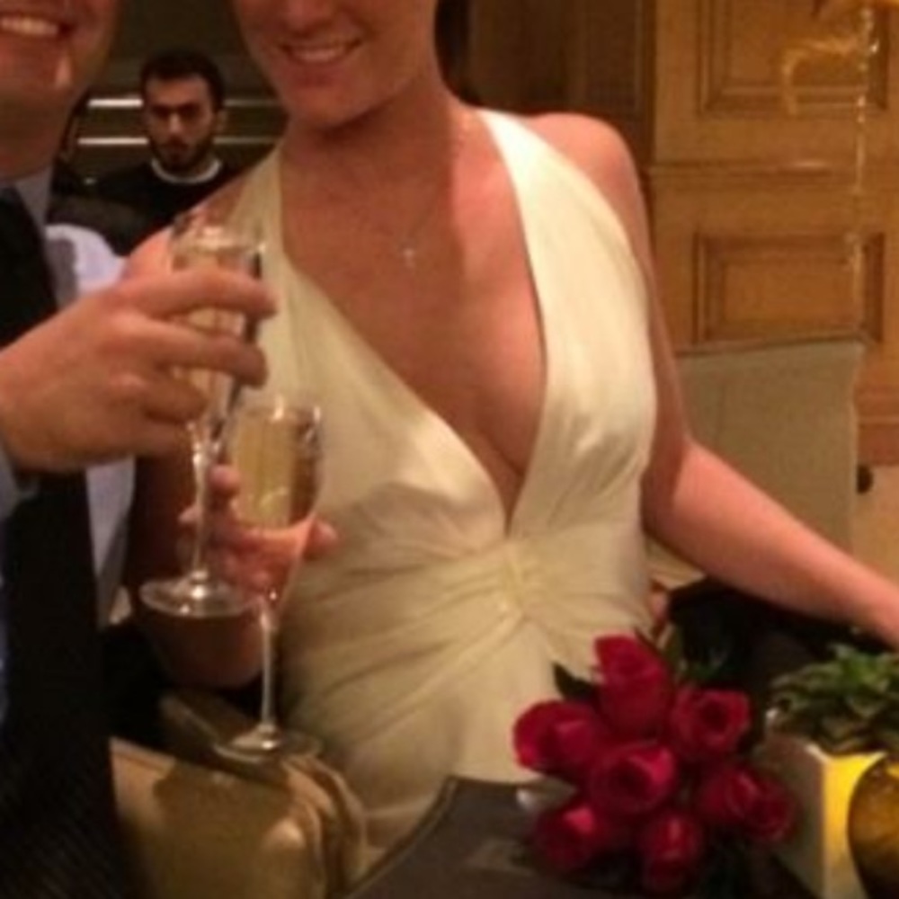 ABS by Allen Schwartz wedding gown. Deep V cut