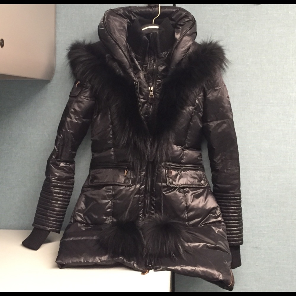 Nicole Benisti leather trim, fox fur puffer coat