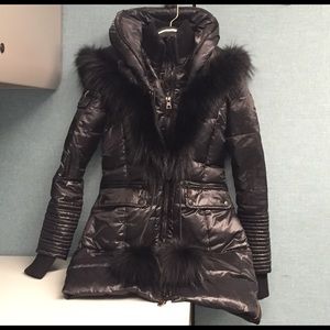 Nicole Benisti leather trim, fox fur puffer coat