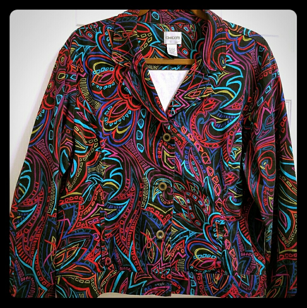 EUC Chicos Multi Colored Jacket: Size 3= Size 16