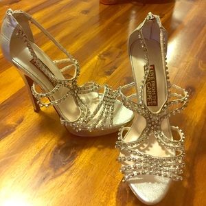 Gem encrusted silver sparkle platform heels