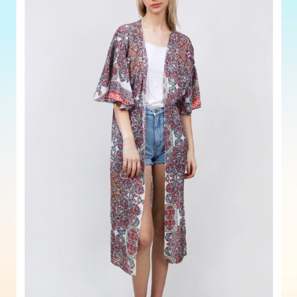 Red Ethnic Print Cardigan Spring Summer
