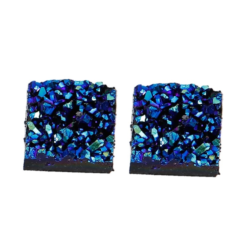 Sparkly Blue & Black Druzy Earrings