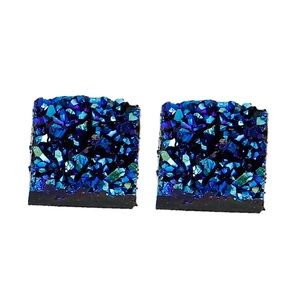 Sparkly Blue & Black Druzy Earrings