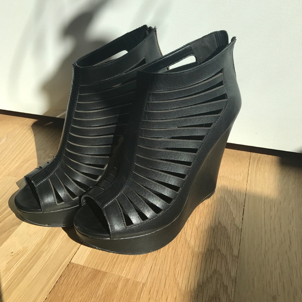 ALDO black genuine leather wedges