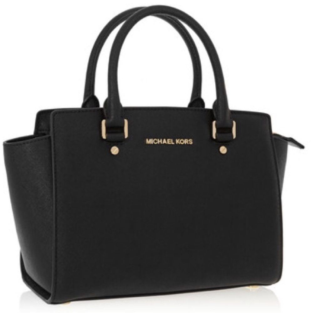 Black Selma Large Saffiano Leather Satchel