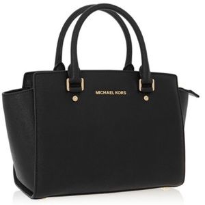 Black Selma Large Saffiano Leather Satchel