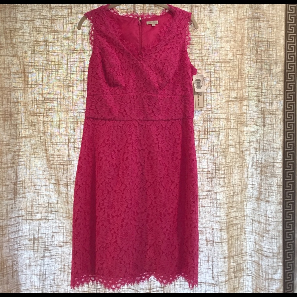 Brand-new fuchsia lace overlay dress from off Saks