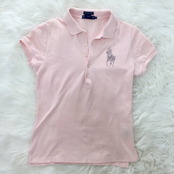 Ralph Lauren Black Label Tops - Ralph Lauren Black Label pink skinny polo crystals
